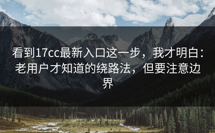 看到17cc最新入口这一步，我才明白：老用户才知道的绕路法，但要注意边界