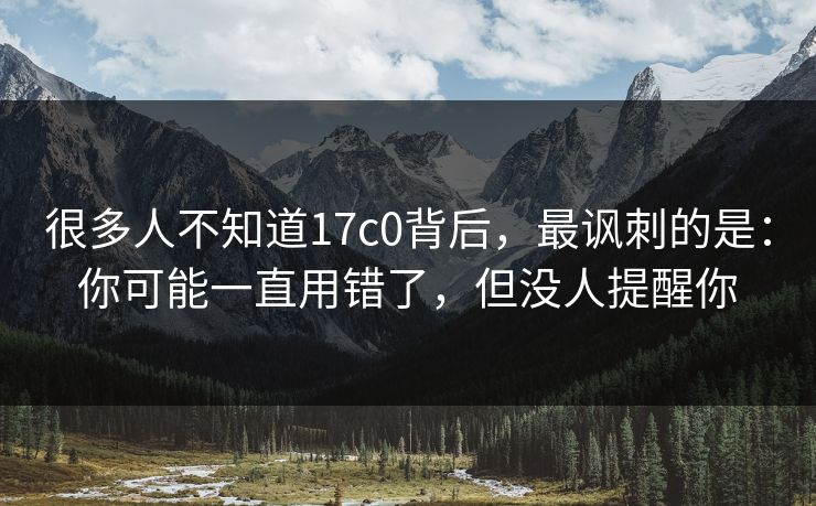 很多人不知道17c0背后,最讽刺的是:你可能一直用错了,但没人提醒你