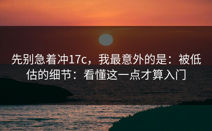 先别急着冲17c,我最意外的是:被低估的细节:看懂这一点才算入门