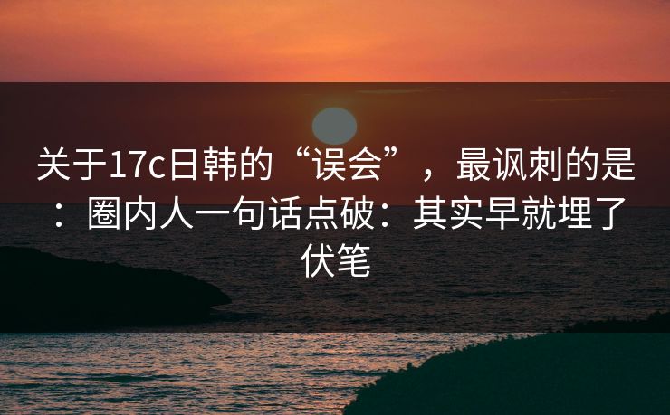 关于17c日韩的“误会”,最讽刺的是:圈内人一句话点破:其实早就埋了伏笔